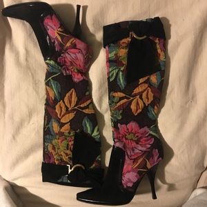 Knee high Casadei floral boots
